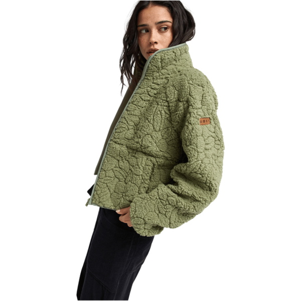 2026 Roxy Womens Blurry Cloud Full Zip Relaxed Fleece  ERJPF03212 - Oil Green Outline Mo